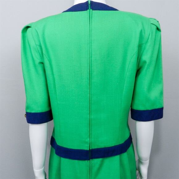 Vintage 80s Dress David Warren Women’s Size 10 Green Retro Twee Preppy Career - Picture 6 of 11